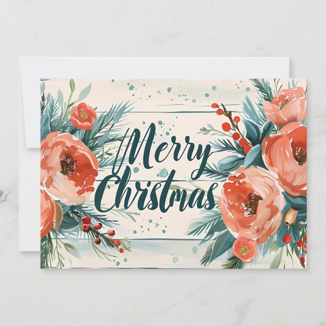 Tarjeta de felicitación de navidad rustica con flo (Anverso)