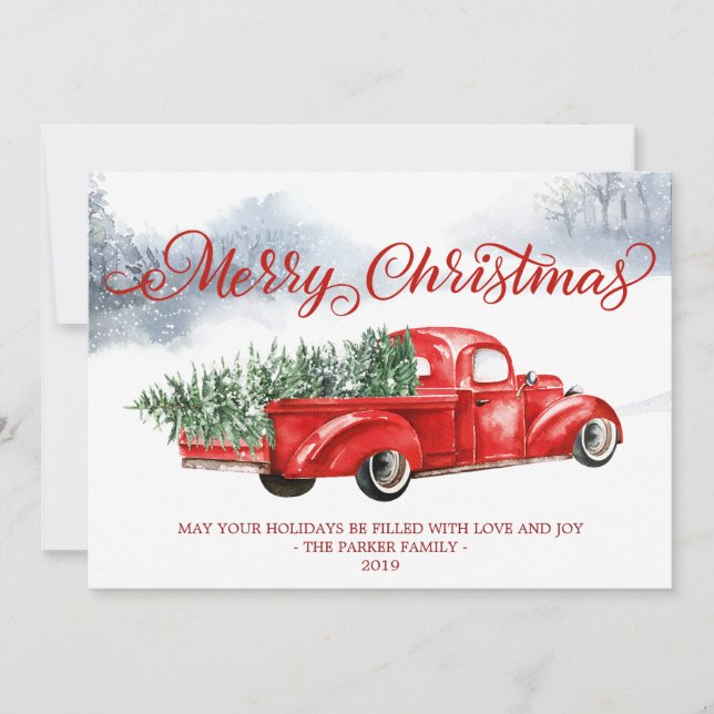 Tarjeta de Felicitación de Navidad Vintage Camión  (Anverso)
