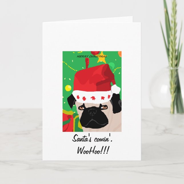 Tarjeta de felicitación de navidades Pug (Anverso)