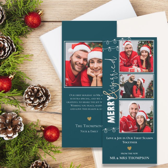 Tarjeta de felicitación de Navidades recién casado (Merry Married Newlywed Christmas Greeting Card)
