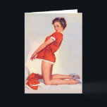 Tarjeta de felicitación de Navidades traviesos<br><div class="desc">Los chicas de los pines envían cálidos deseos para una Feliz Festividad con esta tarjeta de Navidades de estilo retro. Personalizar el mensaje interno para que se ajuste a su saludo de su familia o compañía. Incluso puedes subir una foto o un logotipo para añadir a esta tarjeta.</div>