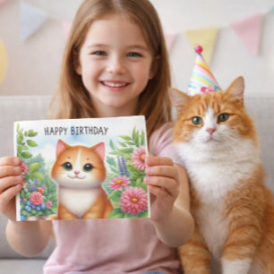 Tarjeta de Felicitación de Nieta Adorable con Gato