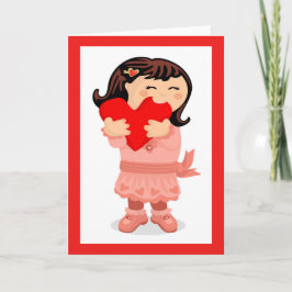 Tarjeta de felicitación de niña mordisqueando cora