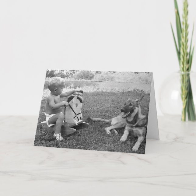 Tarjeta de Felicitación de Niño y su Perro (Anverso)