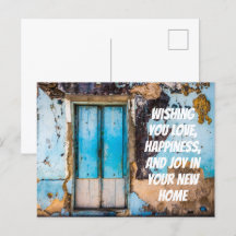 Tarjeta de felicitación de nueva casa con pared y 