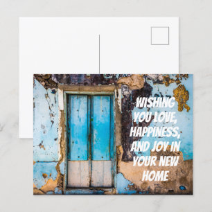 Tarjeta de felicitación de nueva casa con pared y 