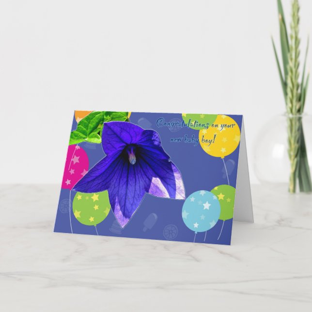 Tarjeta de felicitación de nuevo bebé niño con flo (Anverso)