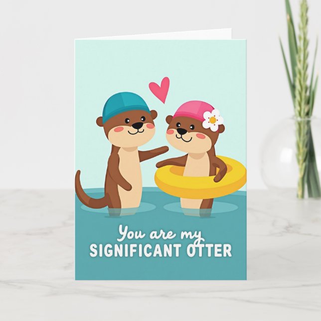 Tarjeta de felicitación de nutrias enamoradas (Anverso)