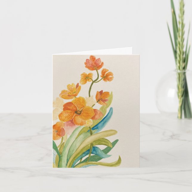 Tarjeta de felicitación de orquídea naranja doblad (Anverso)