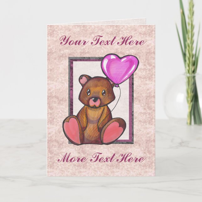 Tarjeta de felicitación de oso con globo (Anverso)
