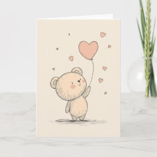 Tarjeta de felicitación de oso lindo con globo de