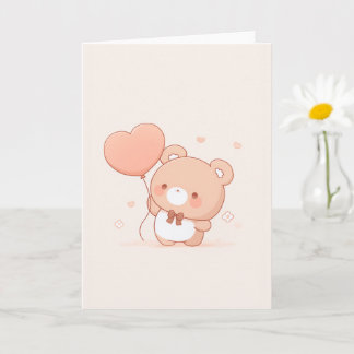 Tarjeta de felicitación de oso lindo con globo de