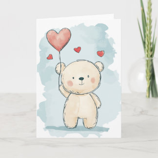 Tarjeta de felicitación de oso lindo con globo de