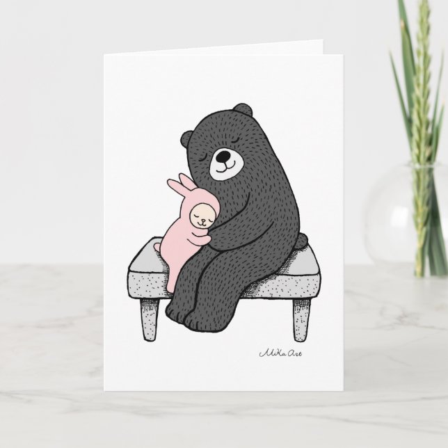 Tarjeta de Felicitación de Oso y Conejito Arte de  (Anverso)