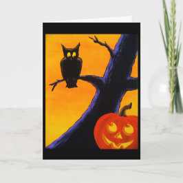 Tarjeta de felicitación de Owl & Jack O' Lantern H
