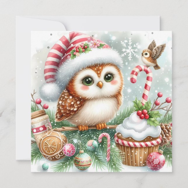 Tarjeta de felicitación de Owl navidades (Anverso)