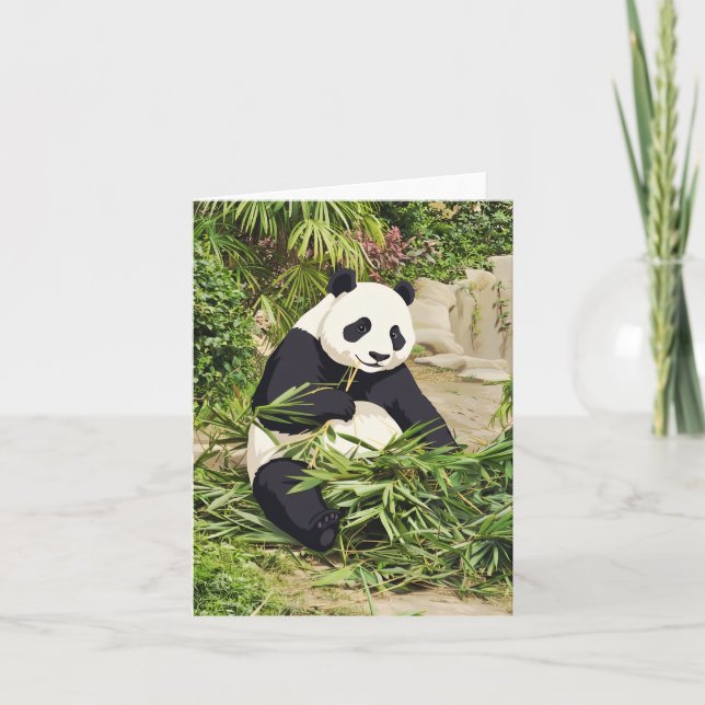 Tarjeta de felicitación de panda comiendo bambú (Anverso)