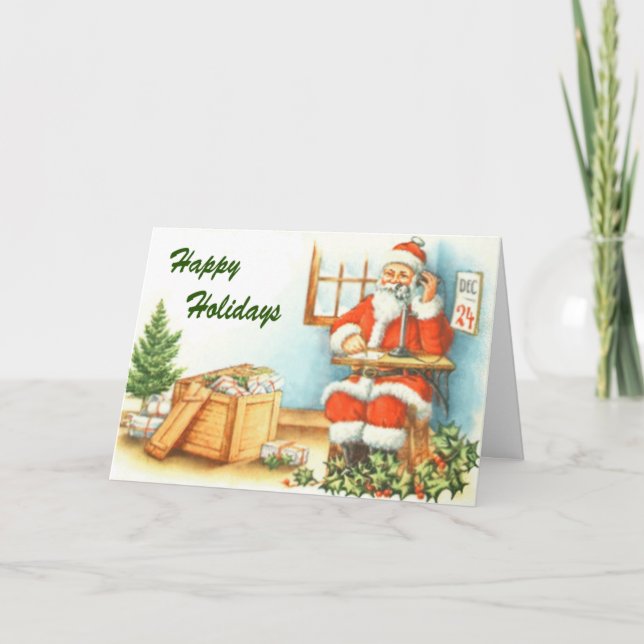 Tarjeta de felicitación de Papá Noel ocupada (Anverso)