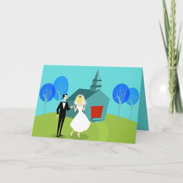 Tarjeta de felicitación de pareja Boda Retro perso (Anverso)