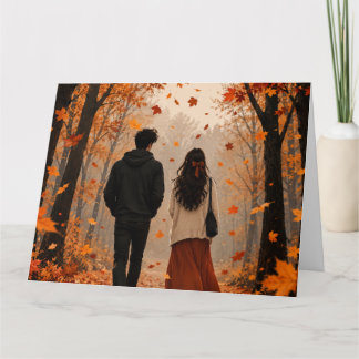 Tarjeta de Felicitación de Pareja Otoño Romántico