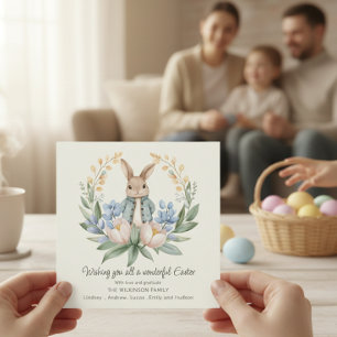 Tarjeta de felicitación de Pascua de conejo de Pas