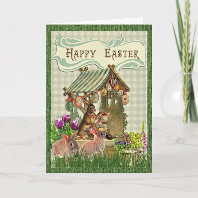 Tarjeta de Felicitación de Pascua Vintage Conejo (Anverso)
