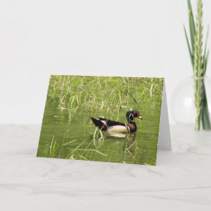 Tarjeta de felicitación de pato de madera