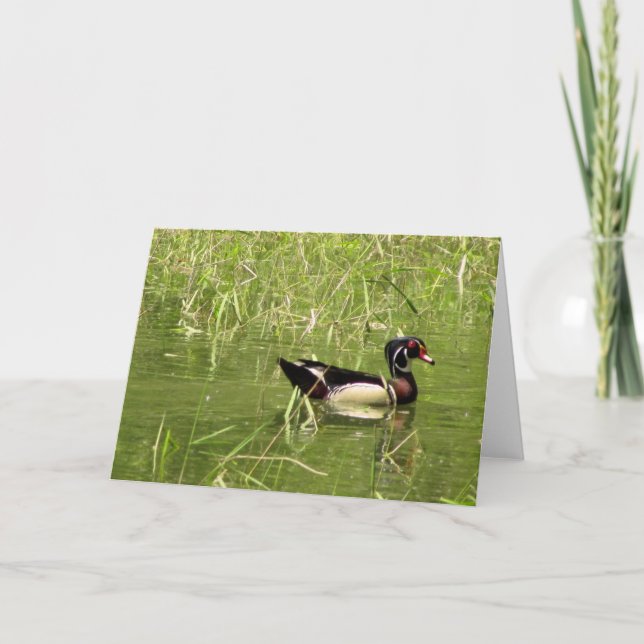 Tarjeta de felicitación de pato de madera (Anverso)
