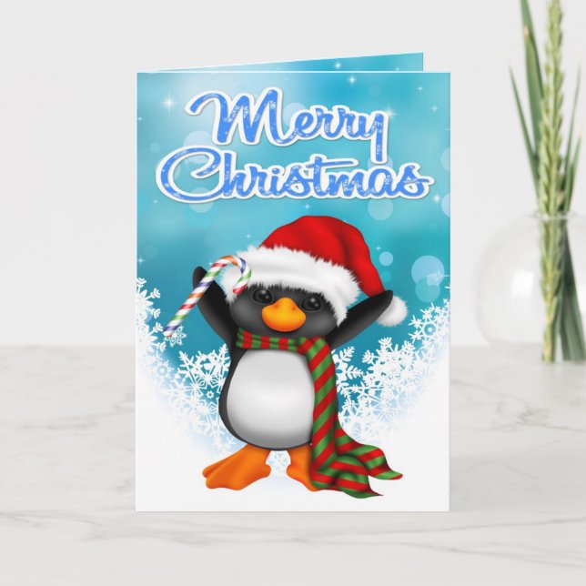 Tarjeta de felicitación de penguin de navidad de F (Anverso)