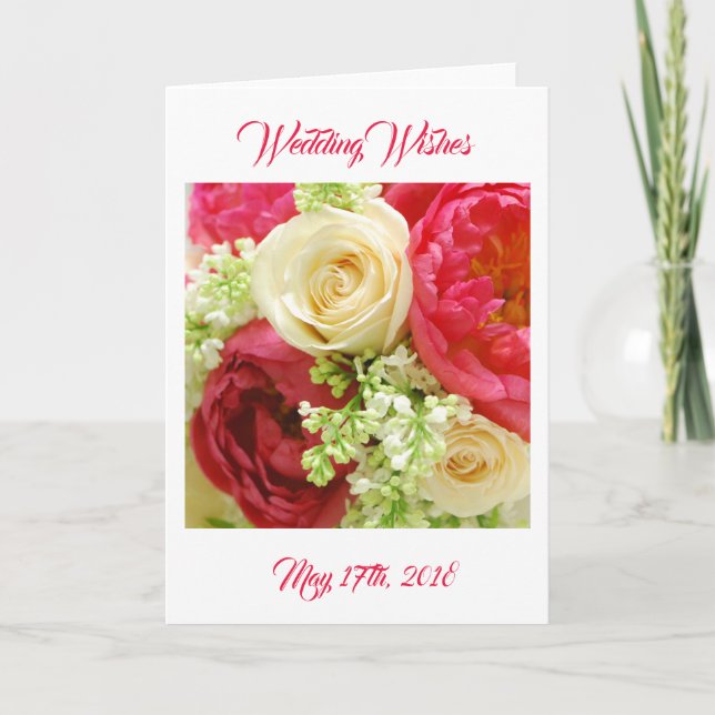 Tarjeta de felicitación de peonías y rosas (Anverso)