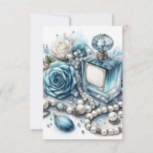 tarjeta de felicitación de perfume azul y flores