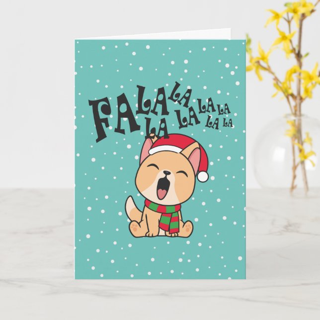 Tarjeta de felicitación de perro cantando Fa La La (flor amarilla)