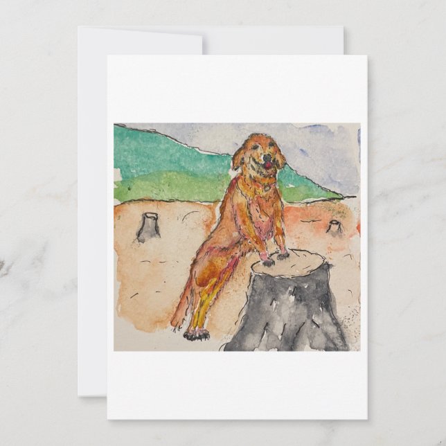 Tarjeta de Felicitación de Perro junto a un Tocón  (Anverso)