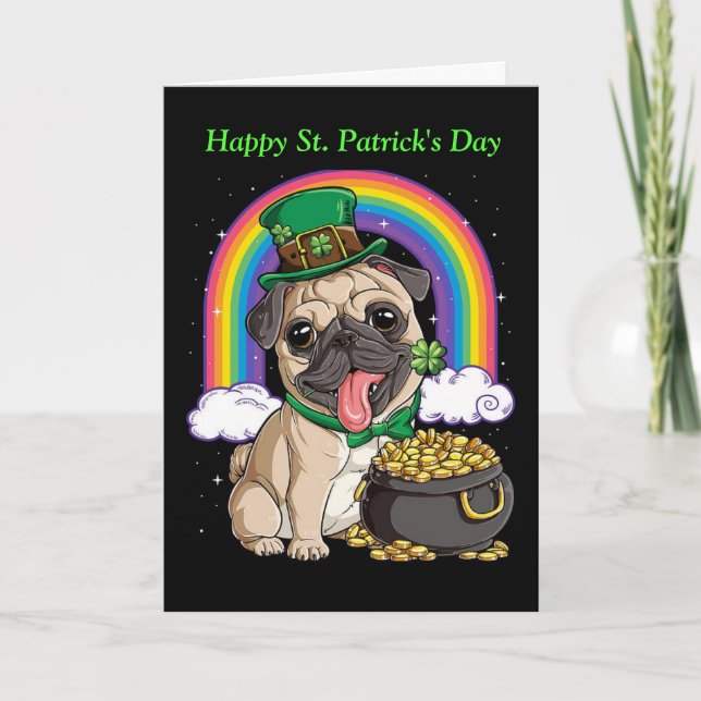 Tarjeta de felicitación de perro Pug del día de Sa (Anverso)