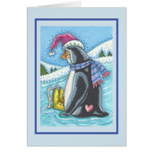 TARJETA DE FELICITACIÓN DE PINGÜINO DE FONDO FRÍO