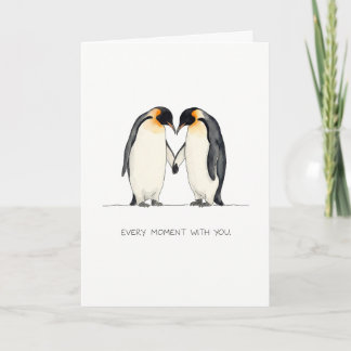 Tarjeta de Felicitación de Pingüinos Románticos