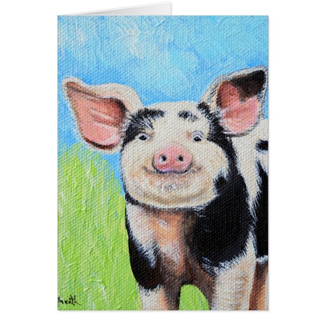 Tarjeta de felicitación de pintura de Cerdito feli (Frente)