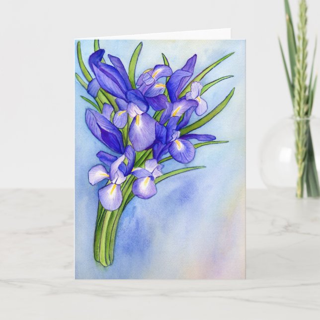 Tarjeta de felicitación de pintura "Iris Bouquet" (Anverso)