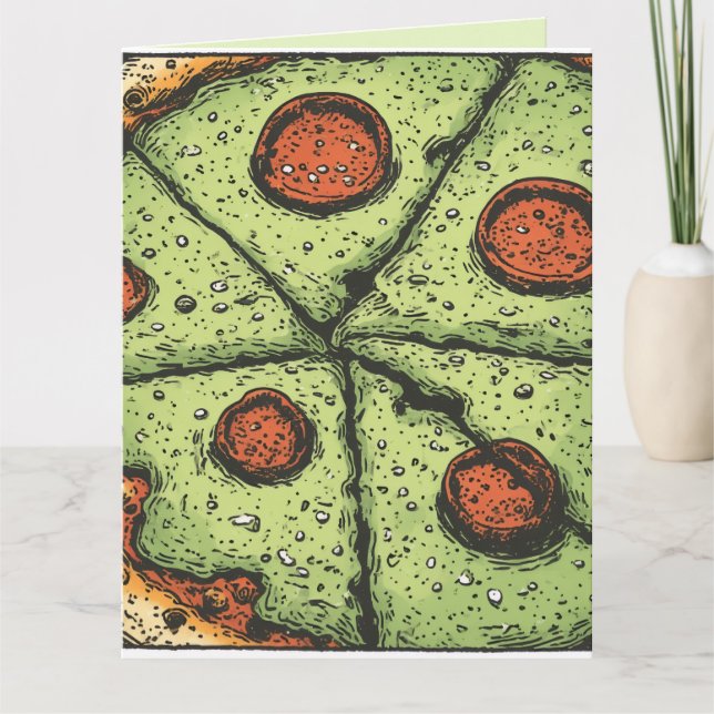 TARJETA DE FELICITACIÓN DE PIZZA VERDE DEL DÍA DE  (Anverso)