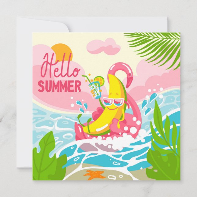 Tarjeta de Felicitación de Plátano Alegre Hola Ver (Anverso)