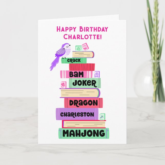 Tarjeta de felicitación de plegado de pila de libr (Anverso)