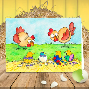 Tarjeta de felicitación de pollitos de Pascua por