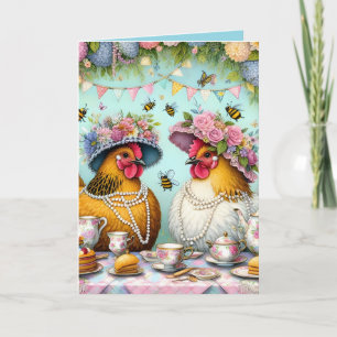 Tarjeta de felicitación de pollos en una fiesta de