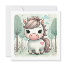 Tarjeta de felicitación de pony lindo en bosque ca