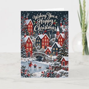 Tarjeta de Felicitación de Pueblo Navideño Nevado