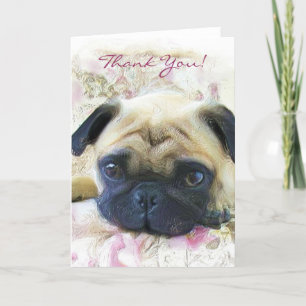 Tarjeta de felicitación de pug de agradecimiento