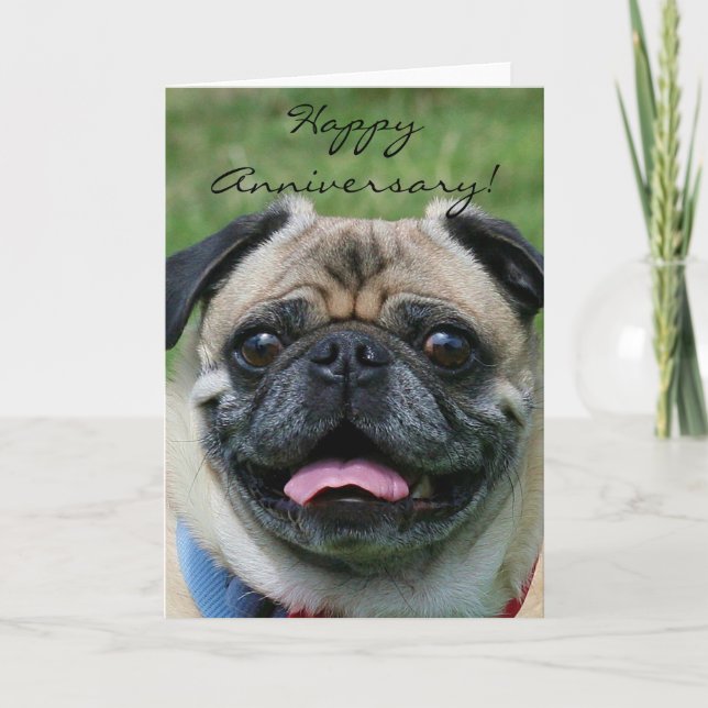 Tarjeta de felicitación de Pug de Aniversario Feli (Anverso)