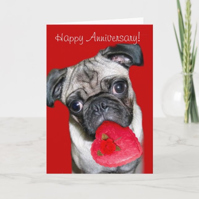 Tarjeta de felicitación de Pug del Aniversario Fel (Anverso)