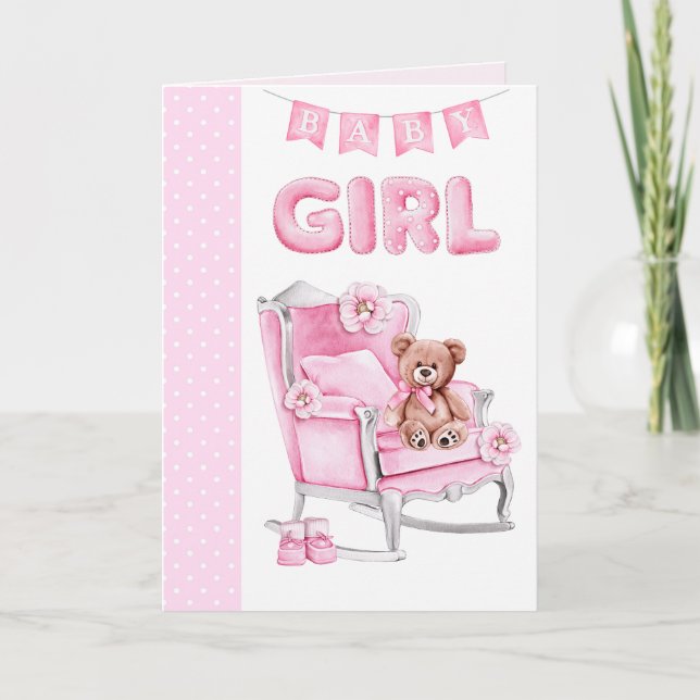 Tarjeta de felicitación de puntos rosados para niñ (Anverso)