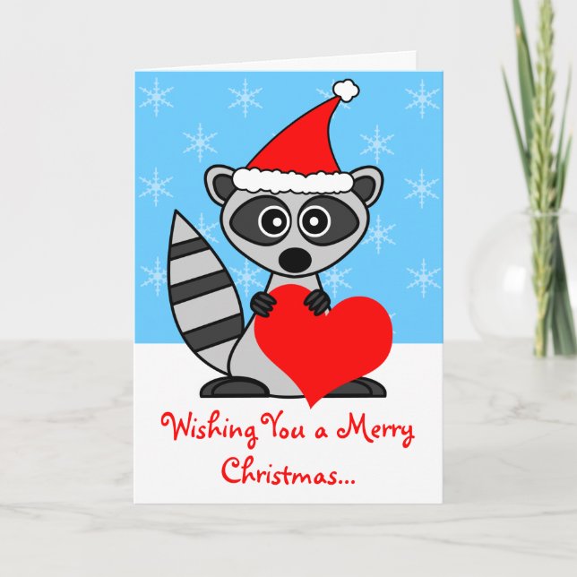 Tarjeta de felicitación de Raccoon de Feliz Navida (Anverso)